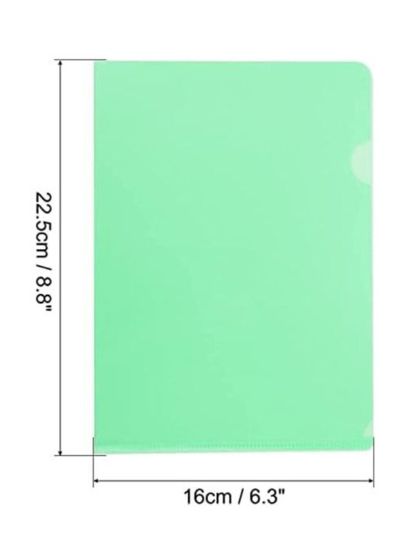 Terabyte A4 Plastic File L-Type Folders Project Pockets Clear Paper Document Jacket Sleeve for Office, 12 Pieces, Green