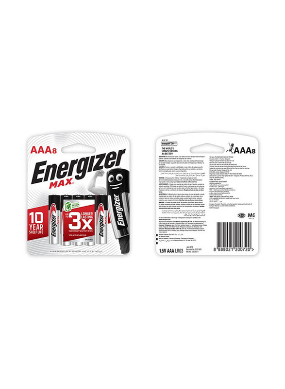 Energizer Max Power Seal Alkaline Battery Set, 8 Pieces, Silver/Black