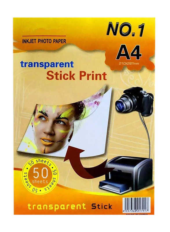 Jojo Transparent Sticker Print Paper, 50 Sheets, Clear