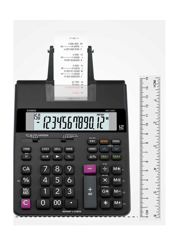 Casio 12-Digit Printing Calculator, HR-150RC, Black