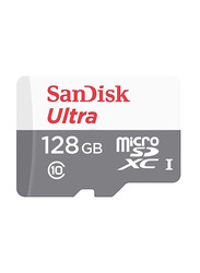 SanDisk 128GB Ultra MicroSDXC UHS-1 Memory Card, SDSQUNR-128G-GN6MN, White/Grey