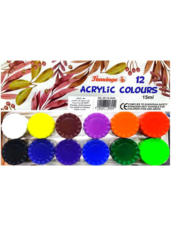 Flamingo Acrylic Colour, 12 Pieces, Multicolour