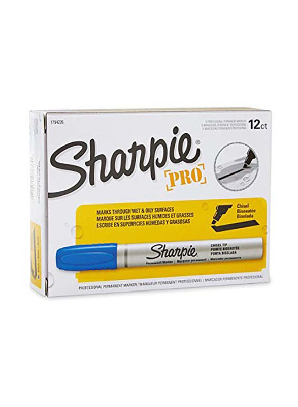 Sharpie 12-Piece Pro Chisel Tip Industrial Strength Permanent Marker, Blue