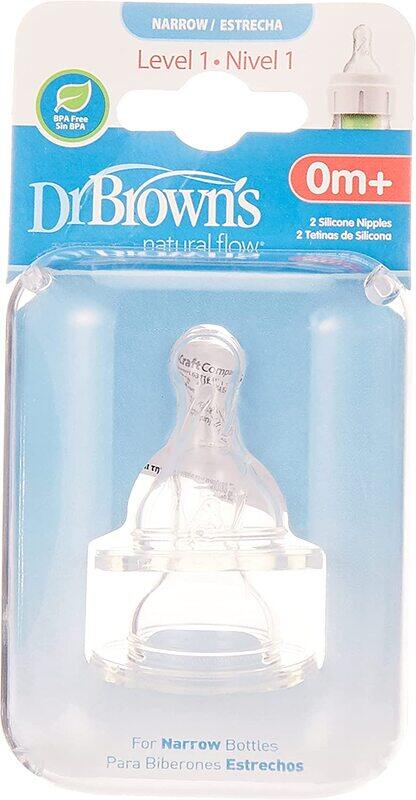 

Dr. Browns Dr.Brown's Level-1 Silicone Narrow-Neck Options Nipple, 2 Pieces, 0 Months +, Clear