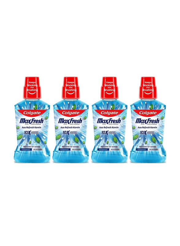 Colgate MaxFresh Plax Antibacterial Mouthwash Peppermint 24/7 Fresh Breath 10X longer cooling Fresh, 4 x 250ml