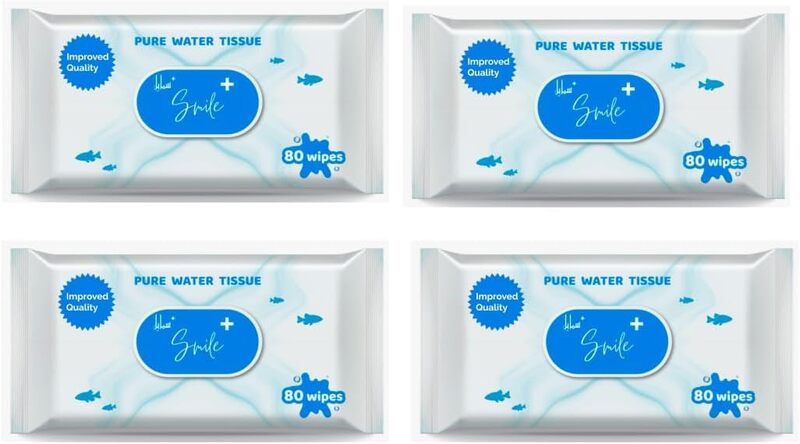 SmilePlus Pure Water-Wipes - Gentle Hypoallergenic Wipes for Sensitive Skin - Fragrance-Free & Alcohol-Free - 400 Count - Pack of 5