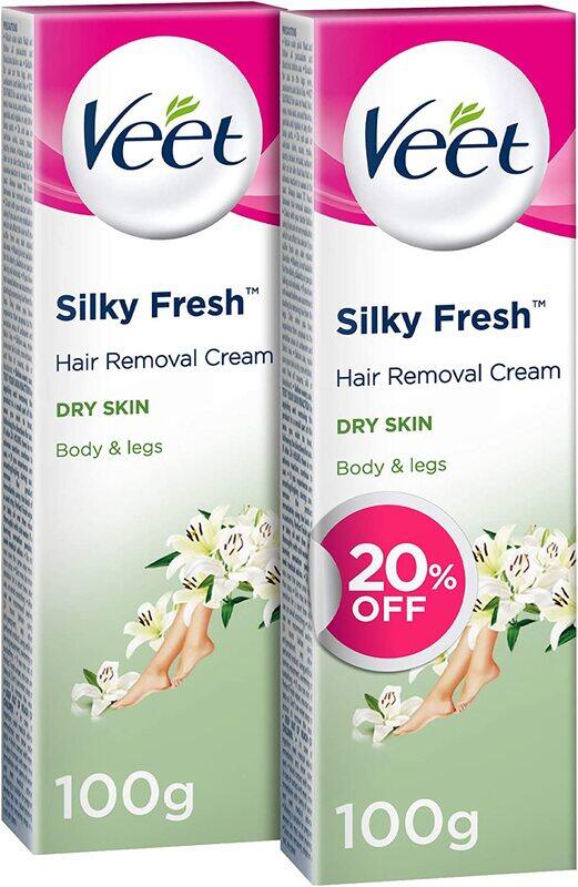 Veet Dry Skin Silky Fresh Hair Removal Cream, 2 x 100g