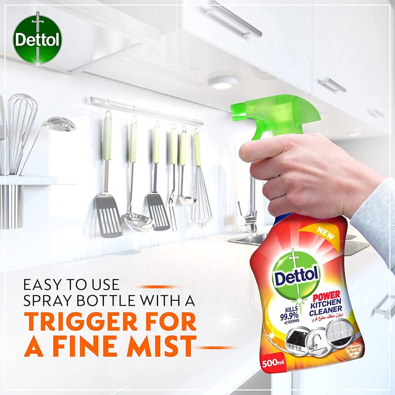 Dettol Orange Burst Power Kitchen Cleaner & Bathroom Cleaner Trigger Spray Bottle Set, 2 x 500ml