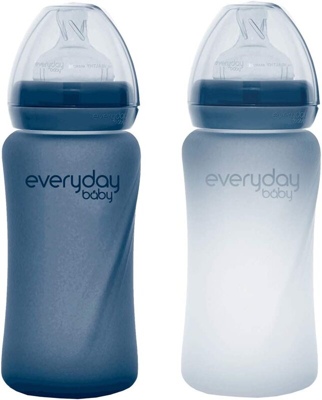 Everyday Baby Glass Baby Bottle Healthy+, From 3 months, 240 ml, Blueberry