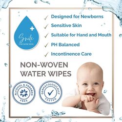 SmilePlus Pure Water-Wipes - Gentle Hypoallergenic Wipes for Sensitive Skin - Fragrance-Free & Alcohol-Free - 480 Count - Pack of 6