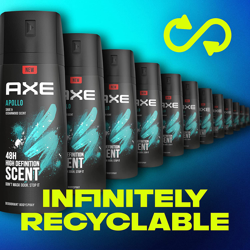 Axe Apollo Deodorant Body Spray Long Lasting Sage & Cedarwood Deodorant for Men, 4 Pieces, 4 oz