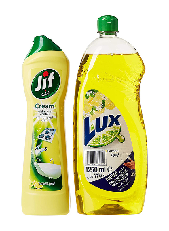 Lux Lemon with Jif Cream Dishwash Liquid, 2 Pieces, 1250 + 450ml