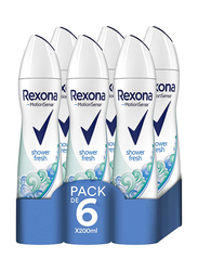 Rexona Shower Fresh Antiperspirant Deodorant, 6 x 200ml