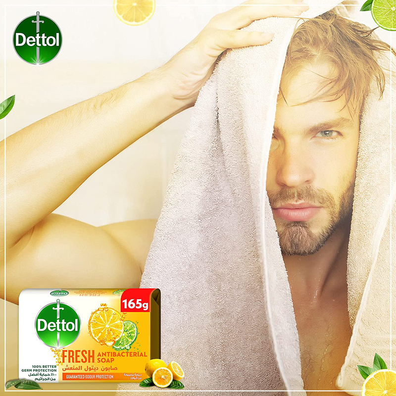 Dettol Citrus & Orange Blossom Fragrance Fresh Anti-Bacterial Bathing Soap Bar, 4 x 165g