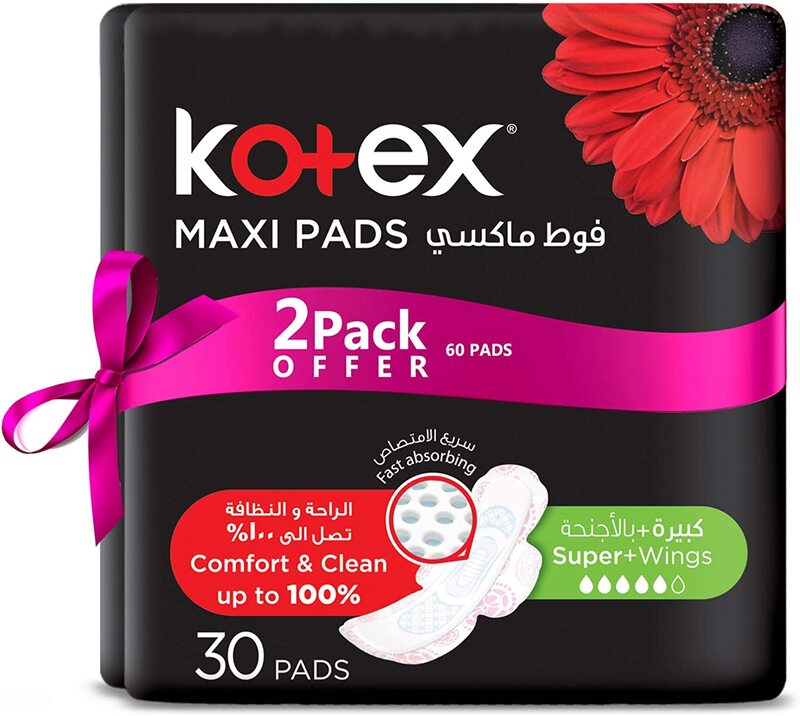 Kotex Maxi Slim Super Coco Sanitary Napkin, 2 x 30 Pads
