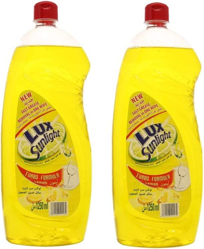 Lux Sunlight Lemon Dishwash Liquid, 2 x 1.25 Liters