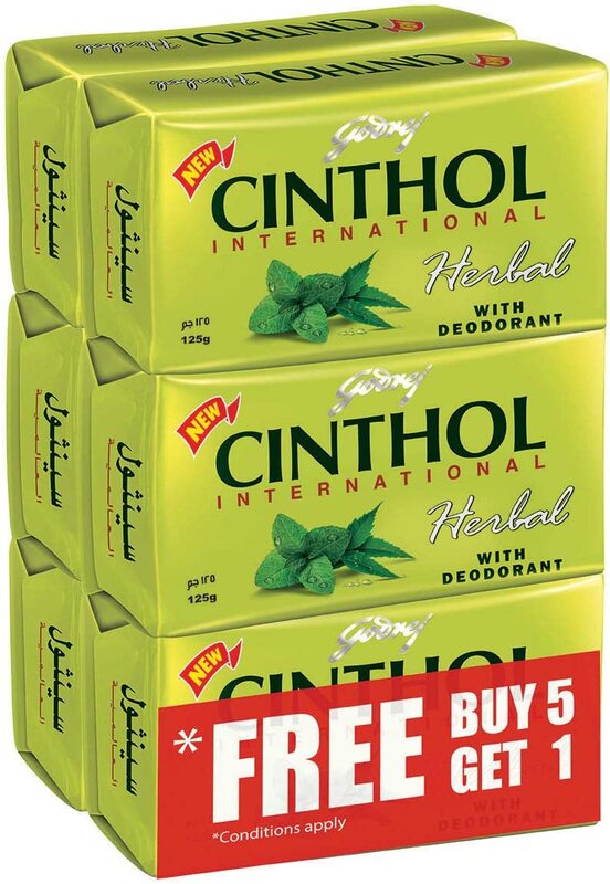 Cinthol Herbal with Deodarant Bar Soap, 125gm, 6 Pieces
