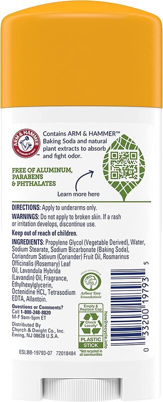 Arm & Hammer Fresh Rosemary Lavender Essentials Natural Deodorant Stick, 71 gm, 3 Pieces