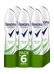 Rexona Aloe Vera Antiperspirant Deodorant Spray for Women, 6 x 200ml