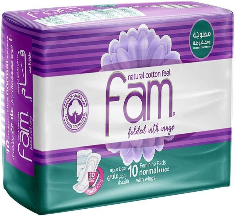 

Fam Natural Cotton Feel, Maxi Thick, Folded with wings, Normal Sanitary Pads, 10 Pads