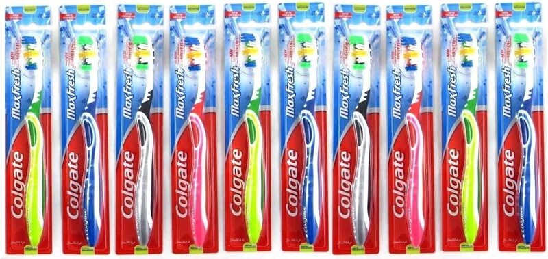Colgate Max Fresh Full Head Toothbrush, Medium, Assorted Colors, 10 Pieces