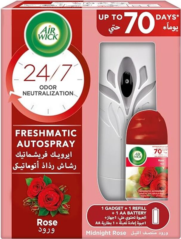 Air wick Freshener Freshmatic Auto Spray Rose Gadget and 1 Refill, Eliminates Bad Odour like Cat Litter Smell, 250 ml