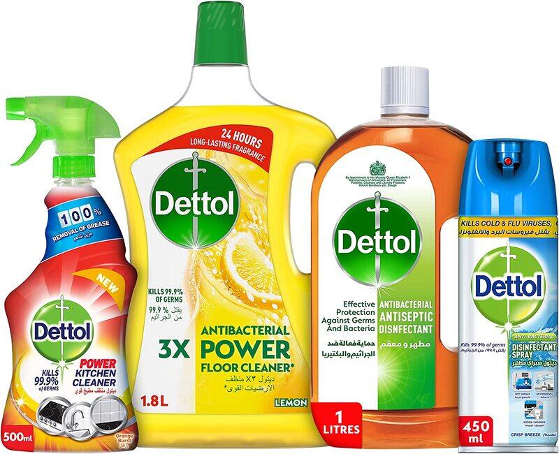 

Dettol Super Saver Bundle, Lemon Floor Cleaner, Antiseptic Liquid, Kitchen Trigger and Disinfectant Spray, 4 Pieces