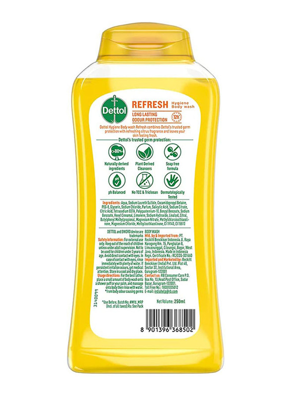 Dettol Refresh Body Wash and Shower Gel for Women and Men, 3 x 250ml