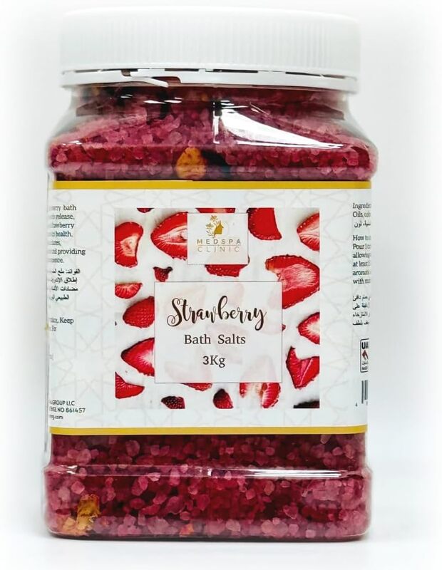 MedspaClinic Premium Aromatic Strawberry Bath Salt Infused with Rose Petals for Skin Nourishment, Relaxing, Foot Massage, Pain Relief, and Aromatherapy 3kg 105oz