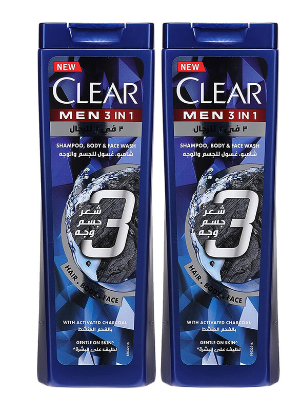 

Clear Men 3-in-1 Complete Care Shampoo For Hair, Face & Body with Activated Charcoal, 2 x 400ml