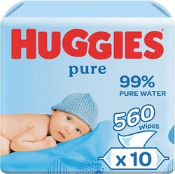 Huggies Pure Baby Wipes, 10 x 56 Wipes, 560 Wipes