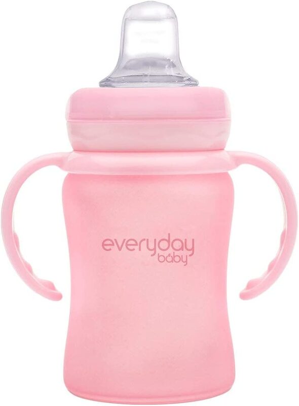 Everyday Baby Spill-free Silicone Coated Extra light BPA free Baby Glass Sippy Cup, 150 ml, Rose Pink
