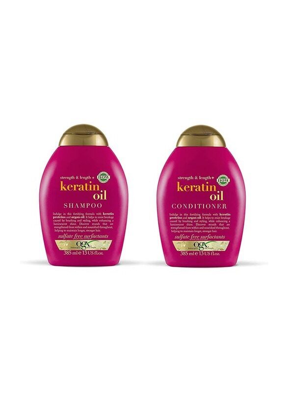 

Ogx Strength & Length+ Keratin Oil Shampoo & Conditioner Set for Anti Hairfall, 2 x 385ml