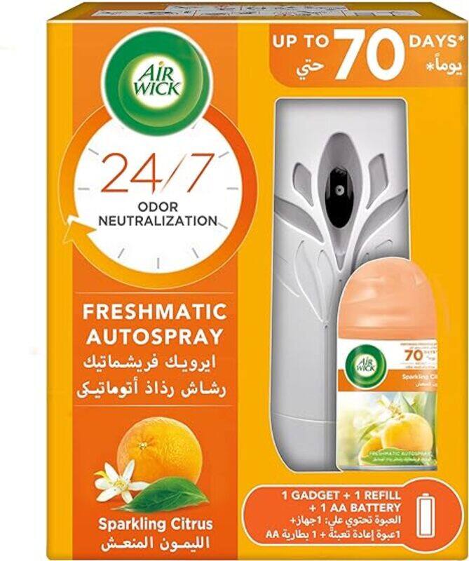 

Air wick Freshener Freshmatic Auto Spray Sparkling Citrus Gadget and Refill, Eliminates Bad Odour like Cat Litter Smell, 250 ml