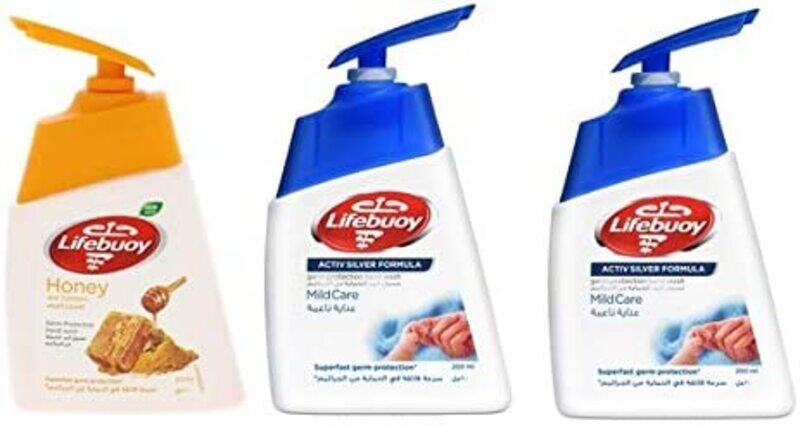 

Lifebuoy Anti Bacterial Hand Wash Mild Care 2 x 200ml + Free Honey And Turmeric 180 ml, 3 Pieces