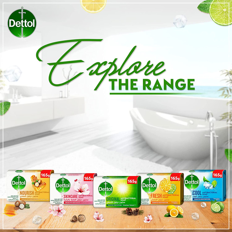 Dettol Cool Anti-Bacterial Bathing Soap Bar Mint & Bergamot Fragrance, 165g