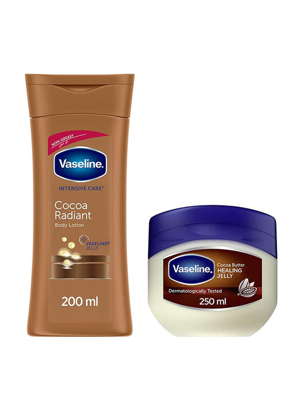 

Vaseline Petroleum 250ml Cocoa Butter Jelly with 200ml Body Lotion Cocoa Radiant, 2 Pieces