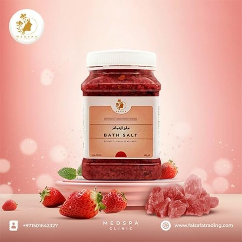 MedspaClinic Premium Aromatic Strawberry Bath Salt Infused with Rose Petals for Skin Nourishment, Relaxing, Foot Massage, Pain Relief, and Aromatherapy 3kg 105oz