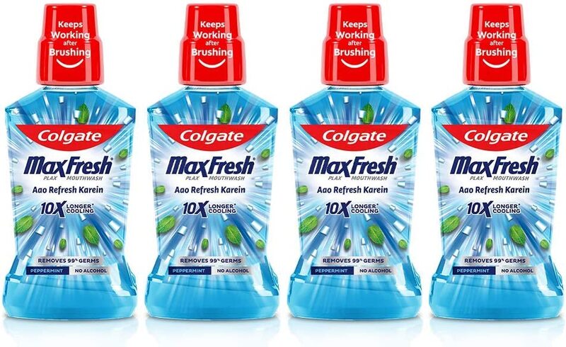 Colgate Max Fresh Peppermint Fresh Plax Antibacterial Mouthwash, 250ml, 4 Pieces