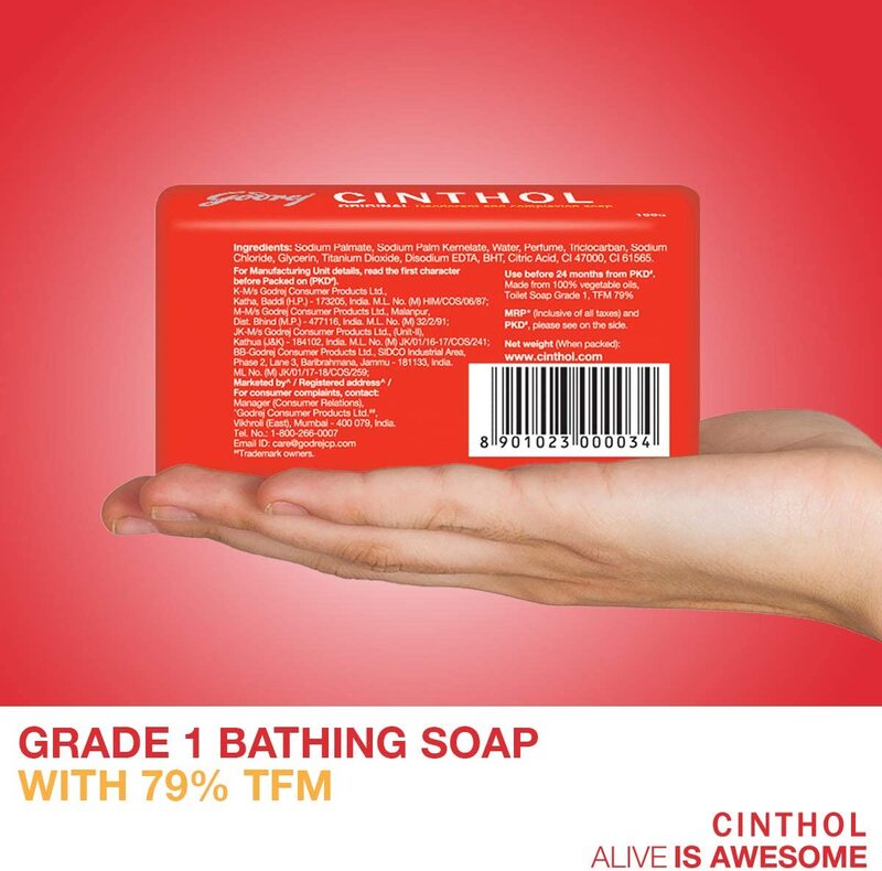 Cinthol Original Deodarant & Complexion Bath Soap, 100g, 8 Pieces