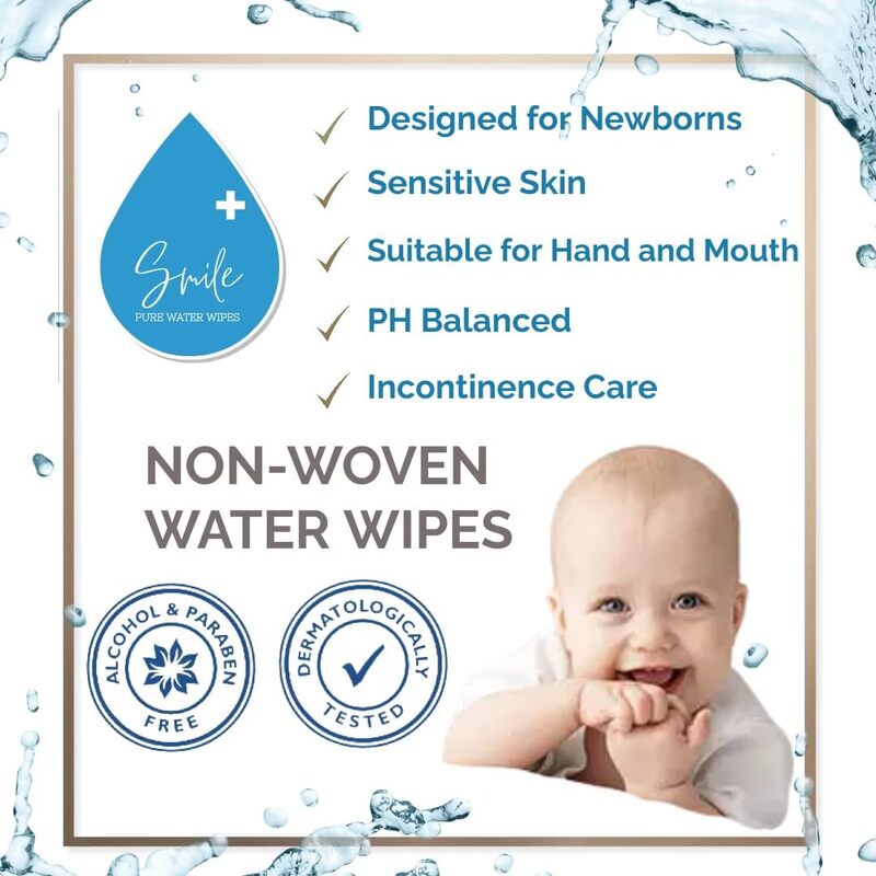 SmilePlus Pure Water Baby Wipes - Gentle Hypoallergenic Wipes for Sensitive Skin - Fragrance-Free & Alcohol-Free - 800 Count - Pack of 10