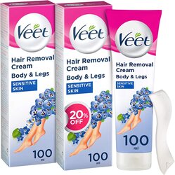 Veet Hair Removal Cream Sensitive Skin, 100ml, 2 Pieces