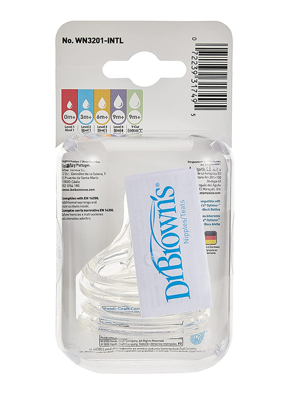 Dr. Browns 2-Piece Level 3 Wide Neck Silicone Nipple, Clear