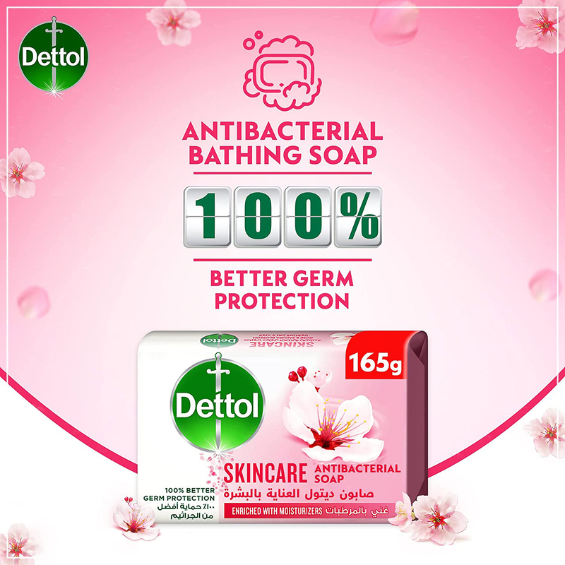 Dettol Skincare Anti Bacterial Bathing Soap Bar, 4 x 165g