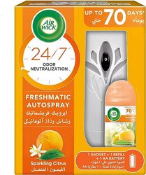 Air wick Freshener Freshmatic Auto Spray Sparkling Citrus Gadget and Refill, Eliminates Bad Odour like Cat Litter Smell, 250 ml