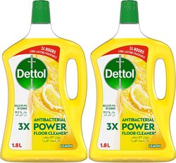 Dettol Lemon Anti-Bacterial Power Floor Cleaner with 3 Times Powerful Cleaning, 2 x 1.8 Liters