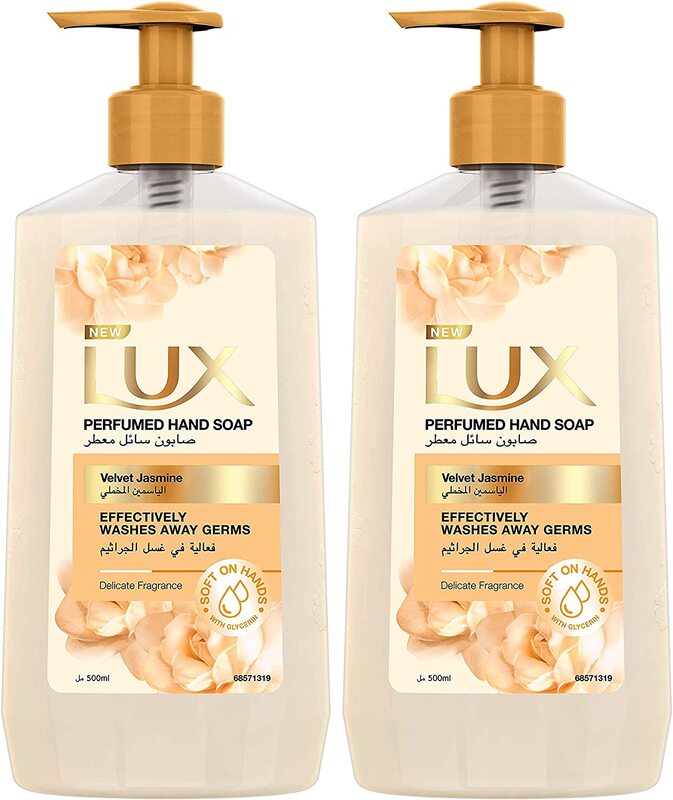 Lux Velvet Jasmine Glycerine Enriched Antibacterial Liquid Hand Wash for All Skin Types, 500ml, 2 Pieces