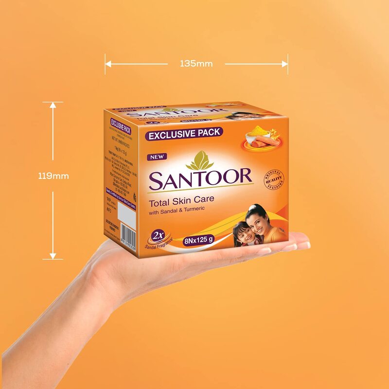 Santoor Sandal and Turmeric Soap, 125gm, 8 Pieces