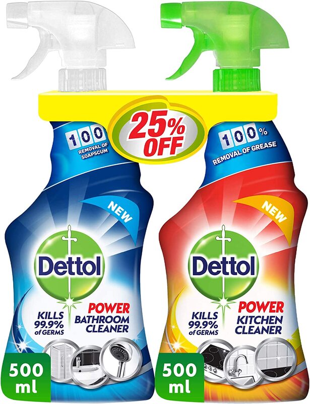 Dettol Orange Burst Power Kitchen Cleaner & Bathroom Cleaner Trigger Spray Bottle Set, 2 x 500ml