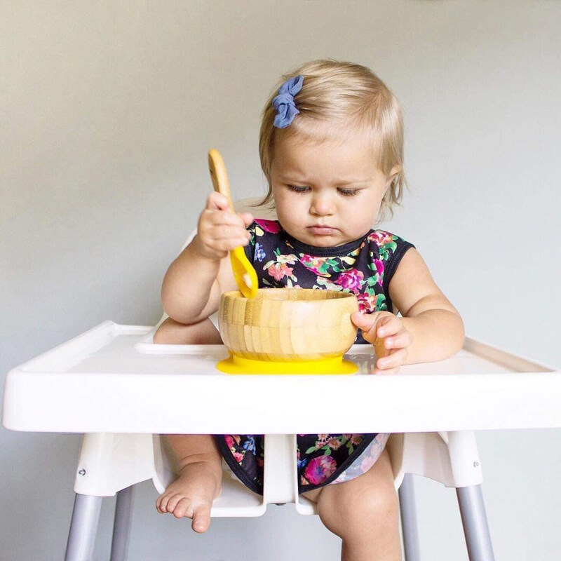 Kidsavia Bamboo Bowl and spoon with Silicone Suction for Baby Toddler, Beige